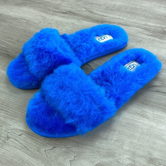 🍁 UGG 🍁 FLUFF SLIDE Il BLUE SLIPPERS - Picture 4 of 9